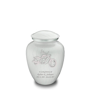 Medium Embrace Pearl White Motorcycle Cremation Urn