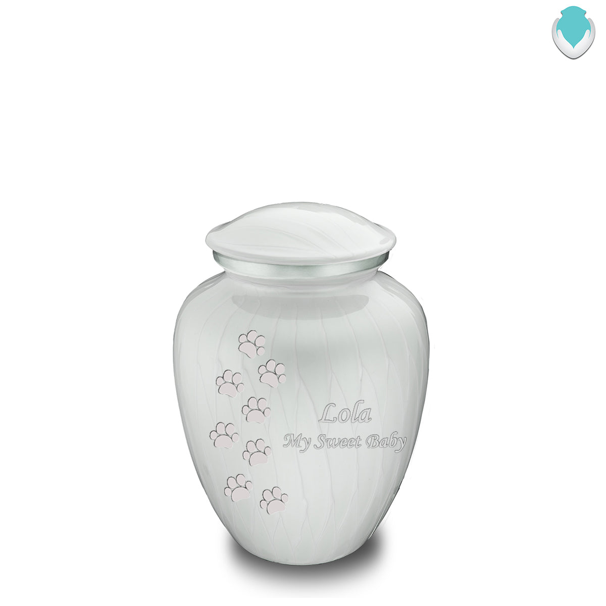 Medium Embrace Pearl White Walking Paws Pet Cremation Urn