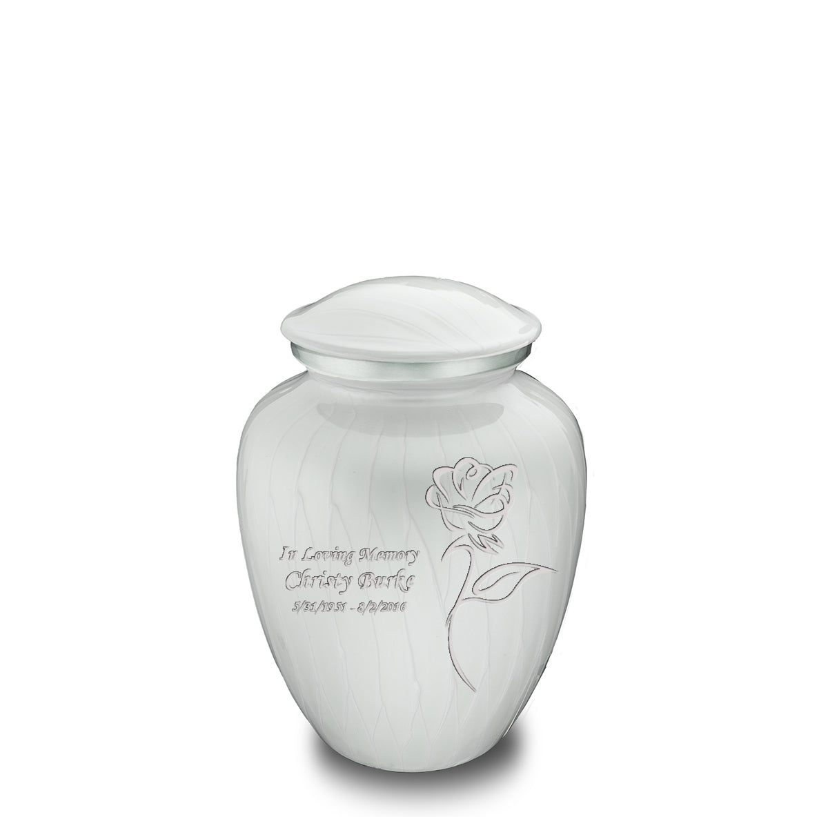 Medium Embrace Pearl White Rose Cremation Urn