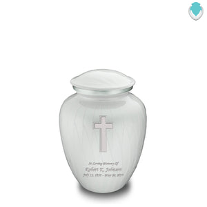 Medium Embrace Pearl White Simple Cross Cremation Urn