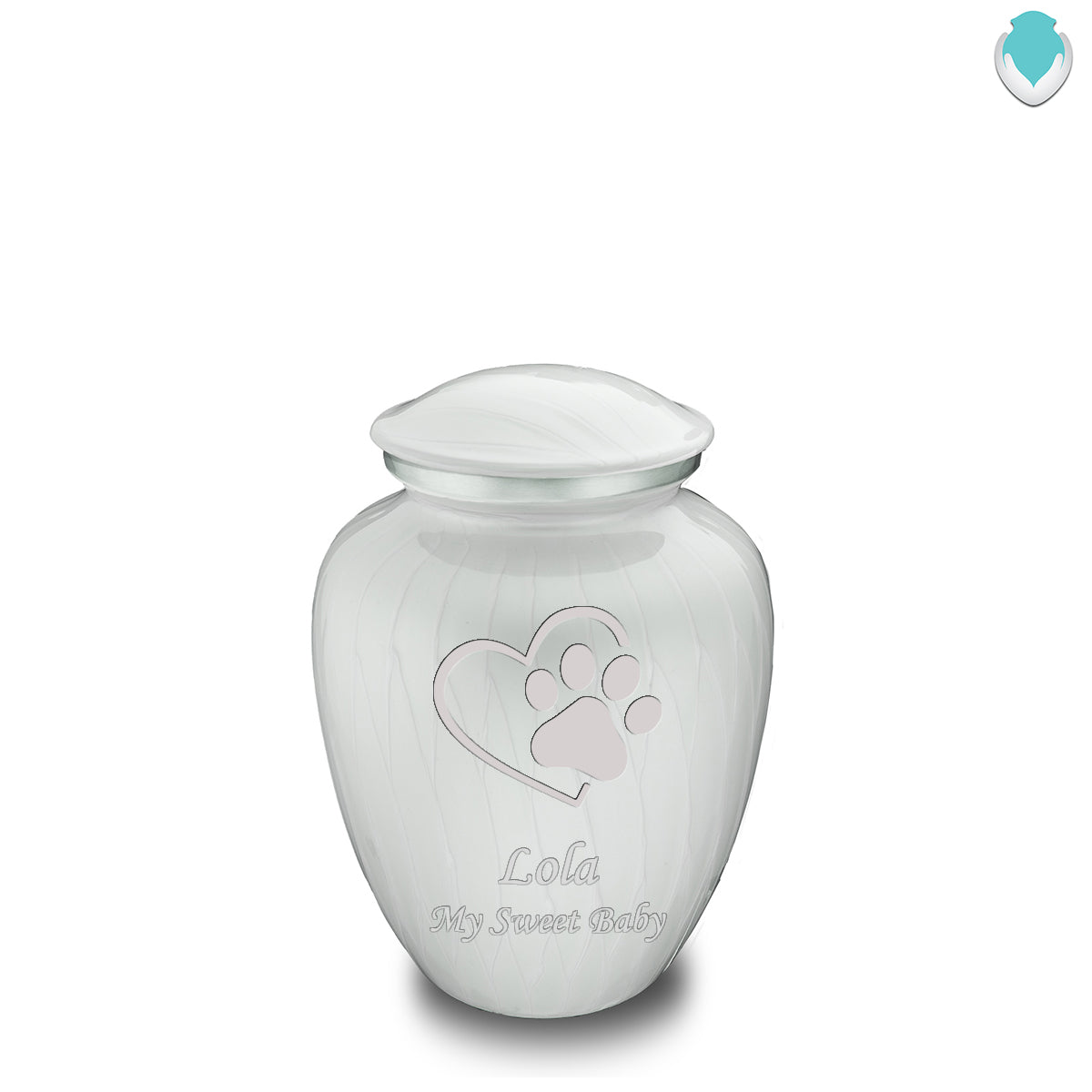 Medium Embrace Pearl White Single Paw Heart Pet Cremation Urn