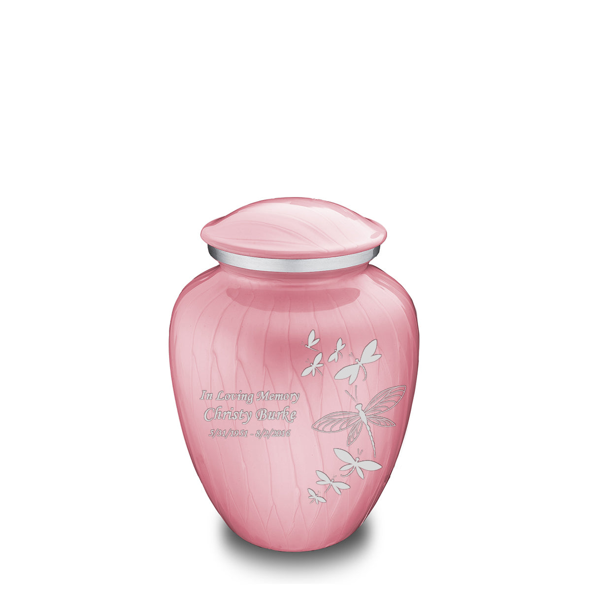 Medium Embrace Pearl Light Pink Dragonflies Cremation Urn