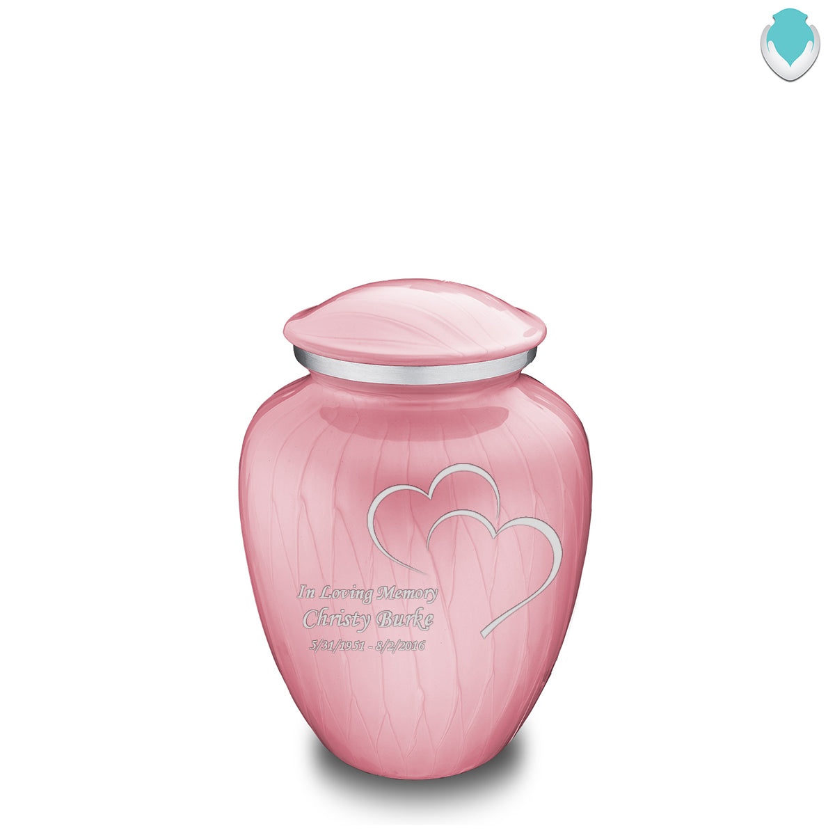Medium Embrace Pearl Light Pink Hearts Cremation Urn