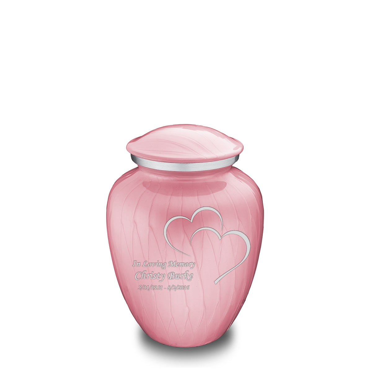 Medium Embrace Pearl Light Pink Hearts Cremation Urn