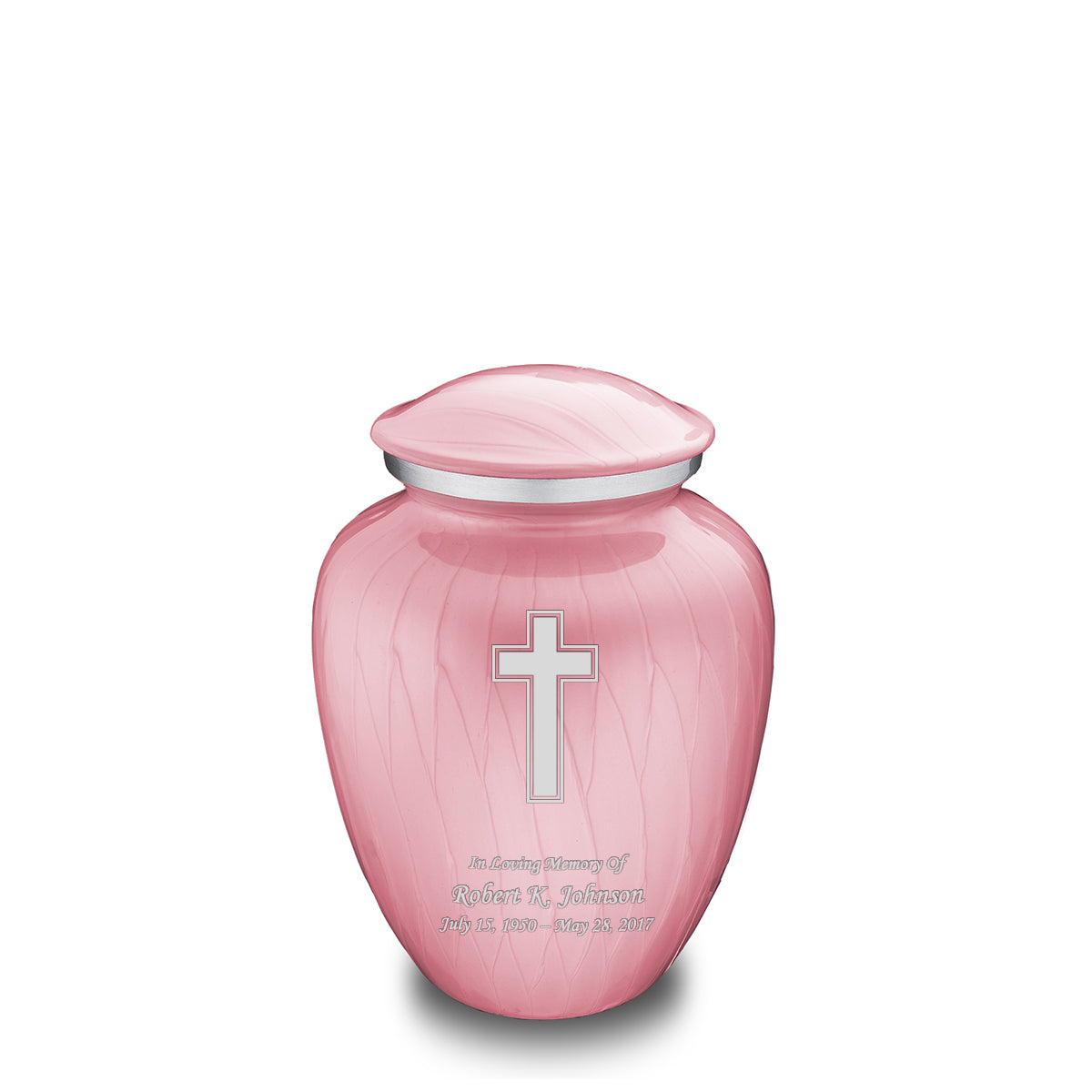 Medium Embrace Pearl Light Pink Simple Cross Cremation Urn
