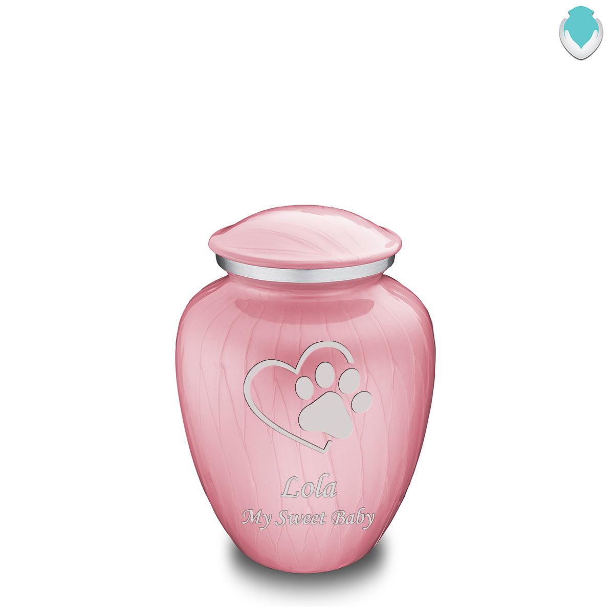 Medium Embrace Pearl Light Pink Single Paw Heart Pet Cremation Urn