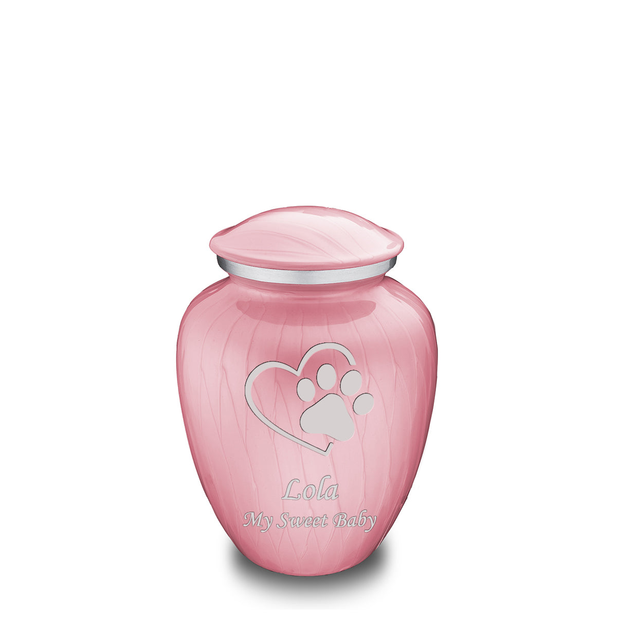 Medium Embrace Pearl Light Pink Single Paw Heart Pet Cremation Urn