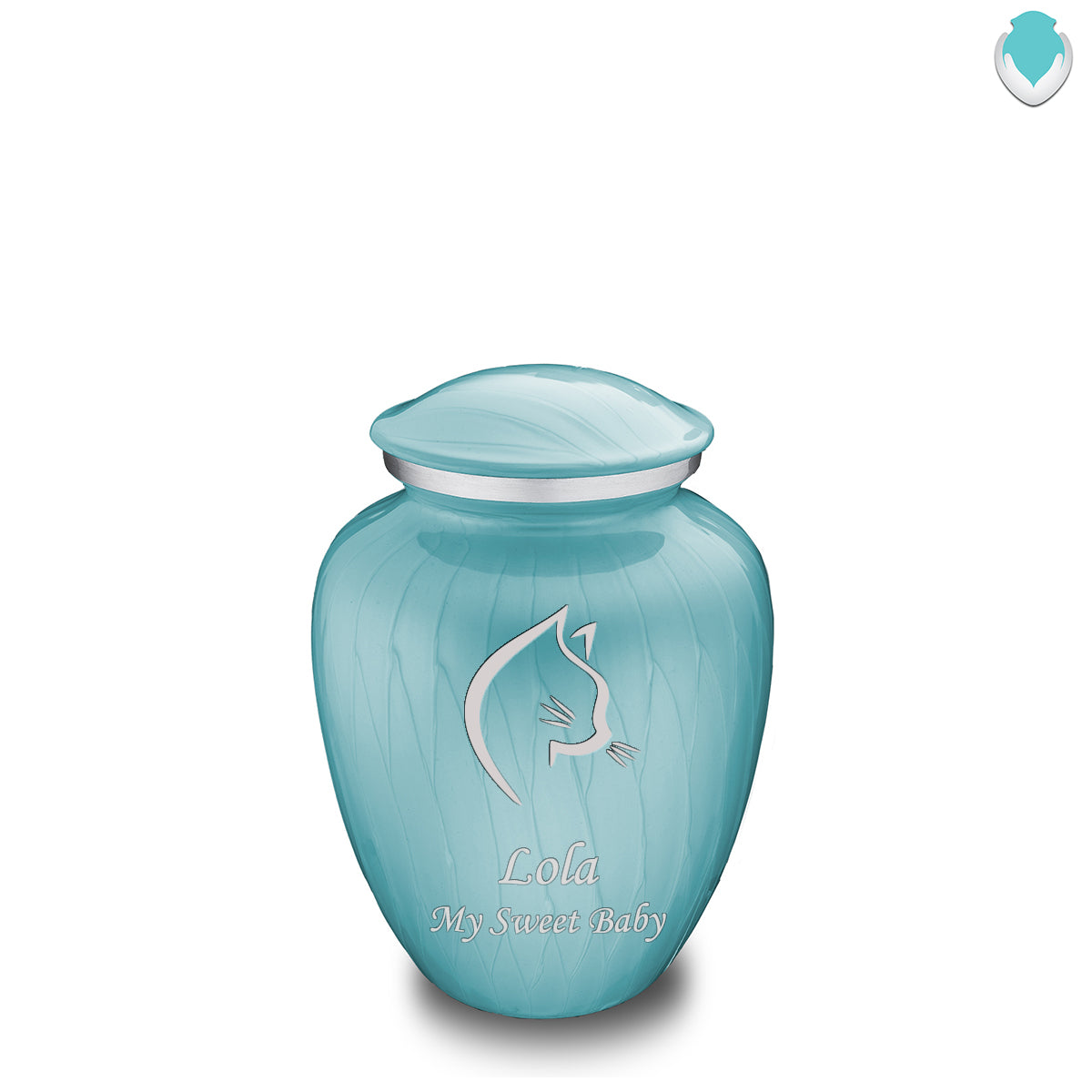 Medium Embrace Pearl Light Blue Cat Pet Cremation Urn