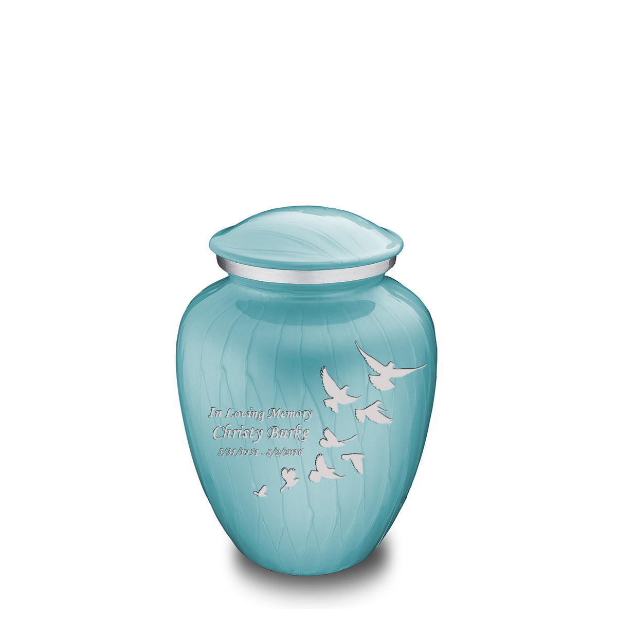 Medium Embrace Pearl Light Blue Doves Cremation Urn