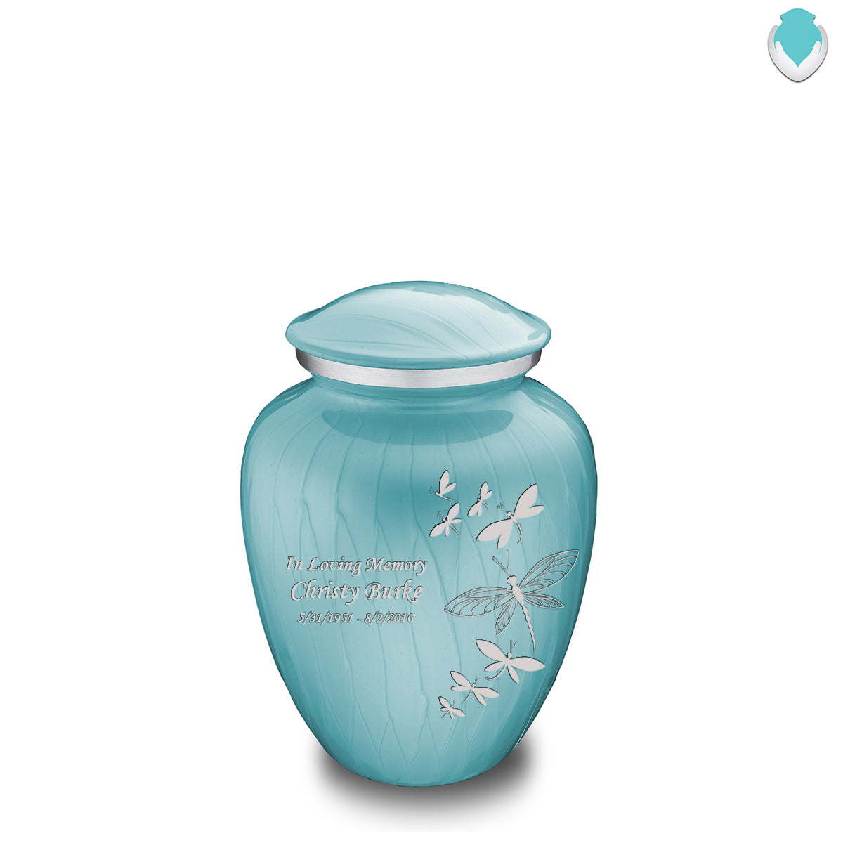 Medium Embrace Pearl Light Blue Dragonflies Cremation Urn