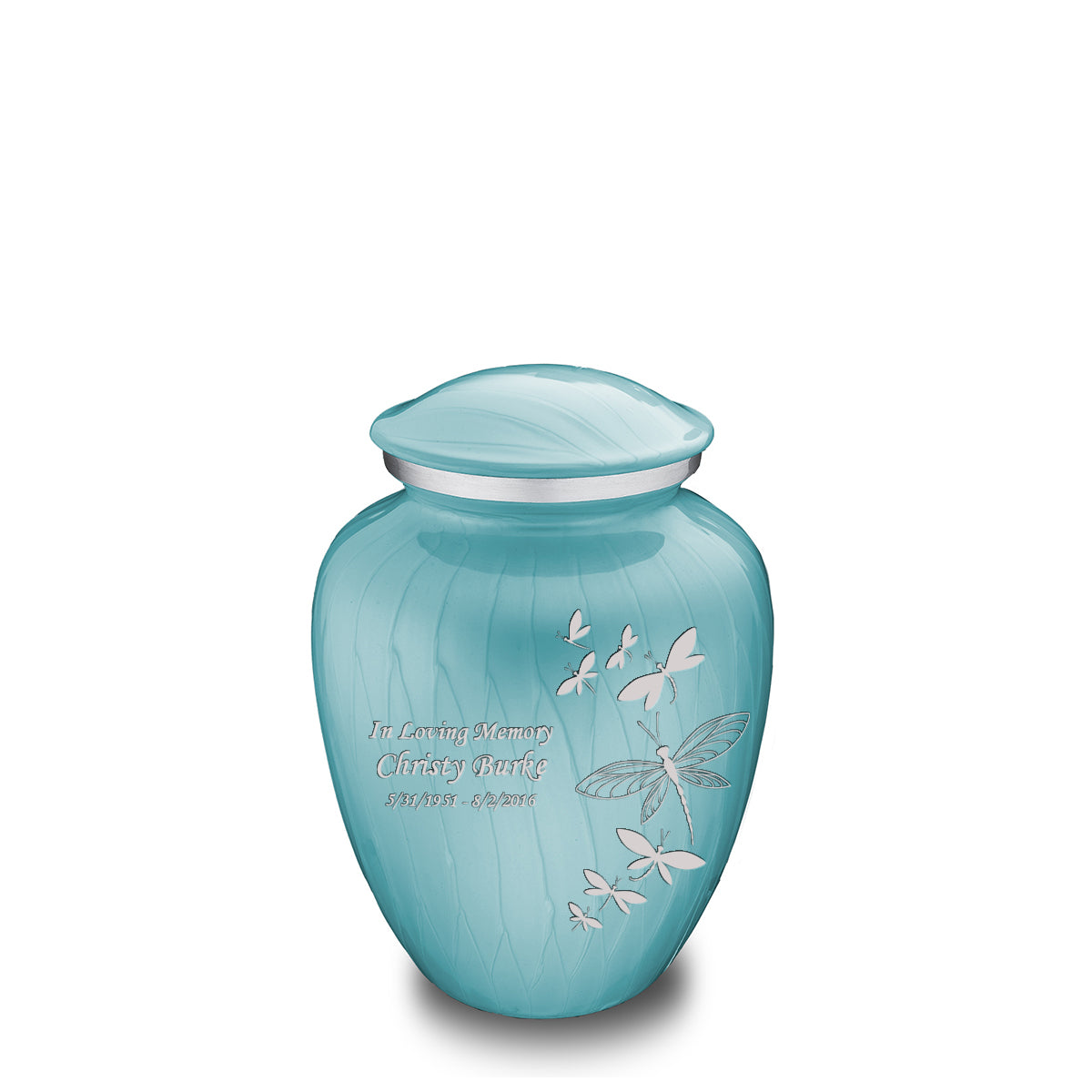 Medium Embrace Pearl Light Blue Dragonflies Cremation Urn