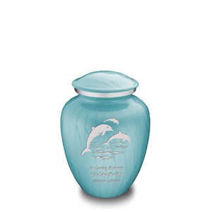 Medium Embrace Pearl Light Blue Dolphins Cremation Urn
