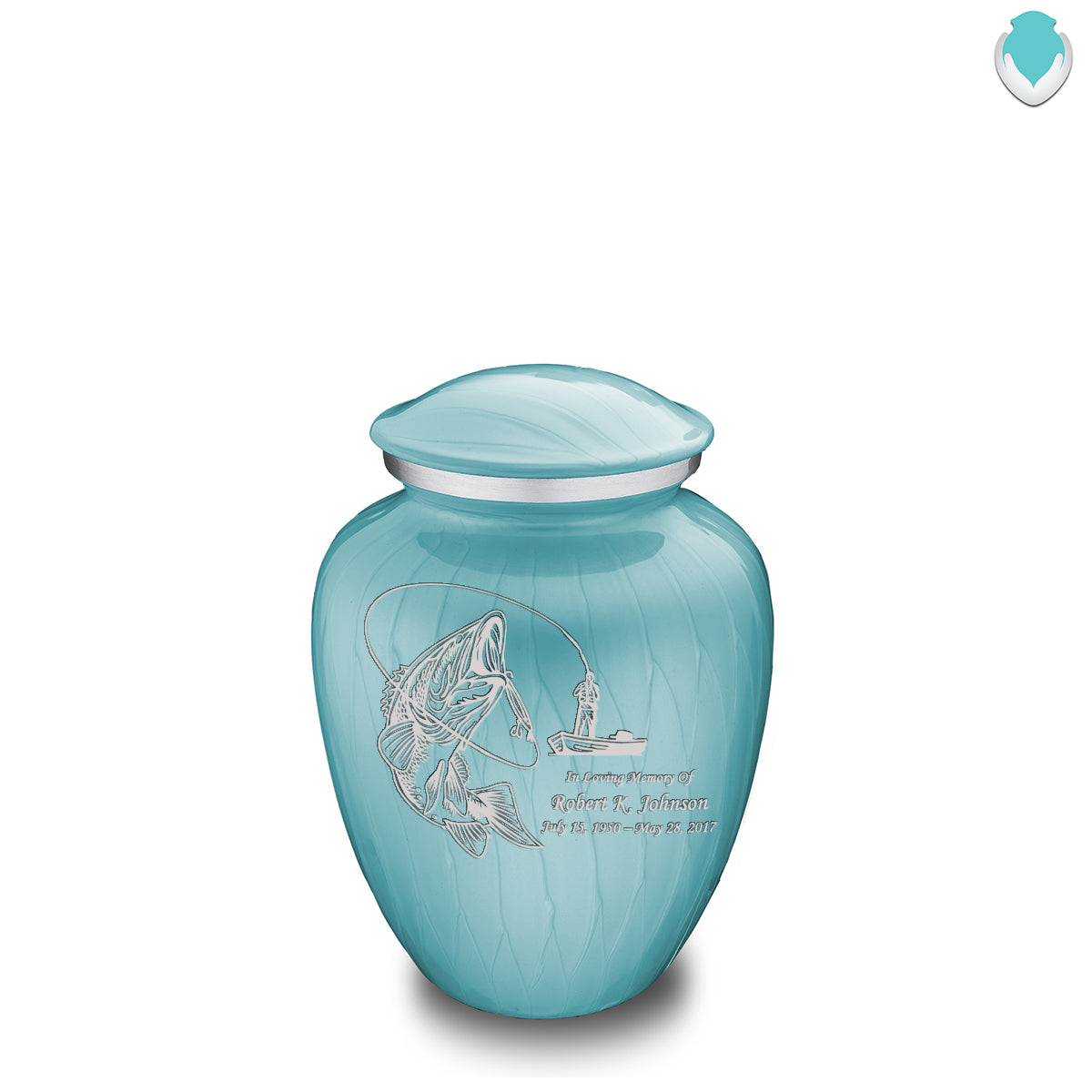 Medium Embrace Pearl Light Blue Fishing Cremation Urn