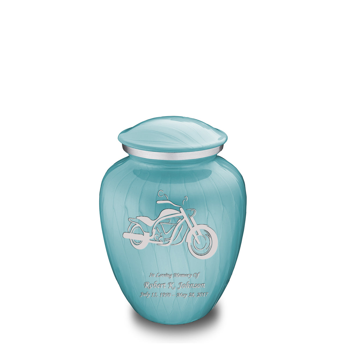 Medium Embrace Pearl Light Blue Motorcycle Cremation Urn