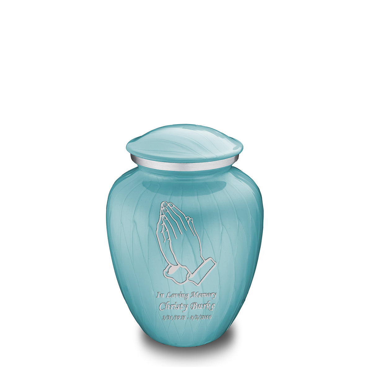 Medium Embrace Pearl Light Blue Praying Hands Cremation Urn