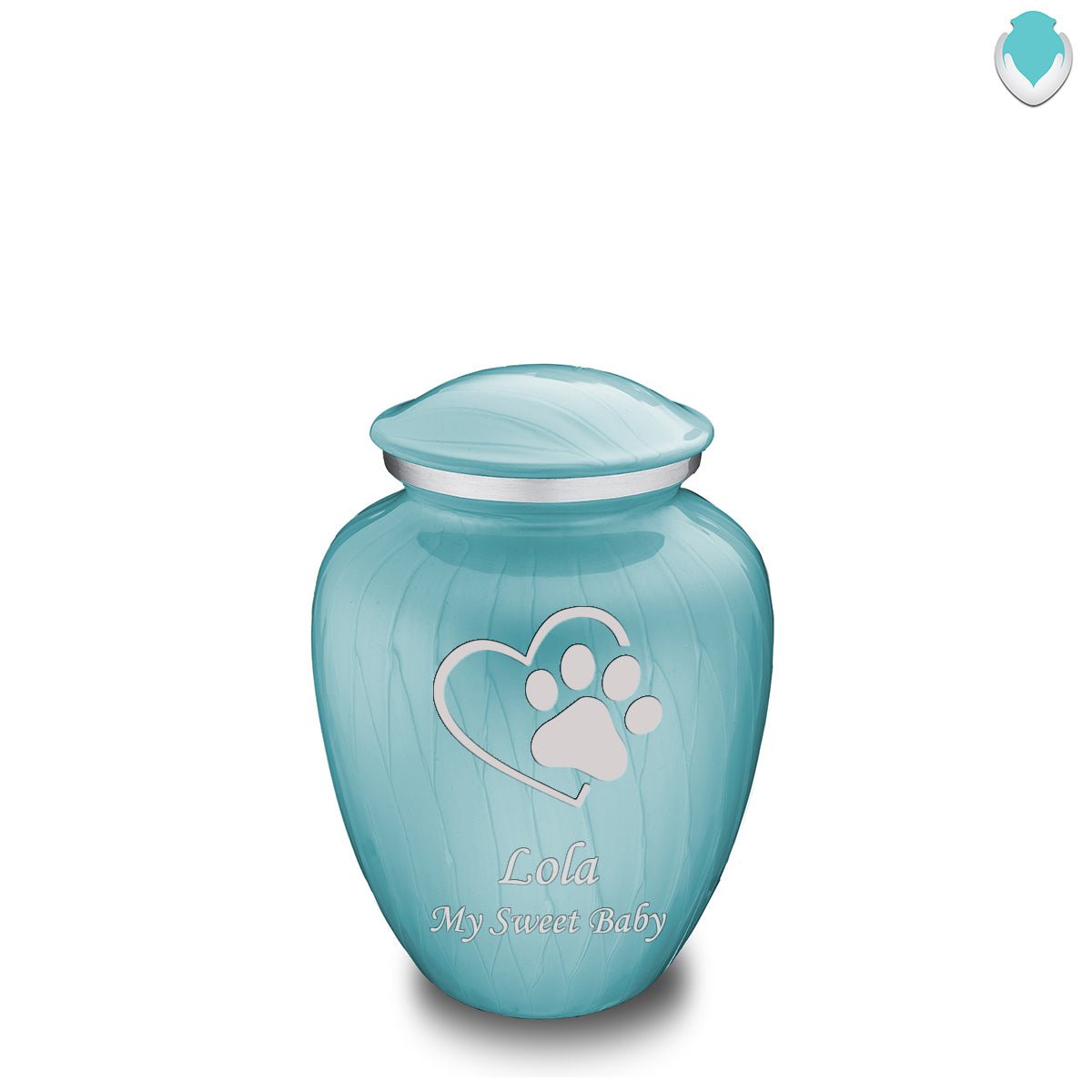 Medium Embrace Pearl Light Blue Single Paw Heart Pet Cremation Urn