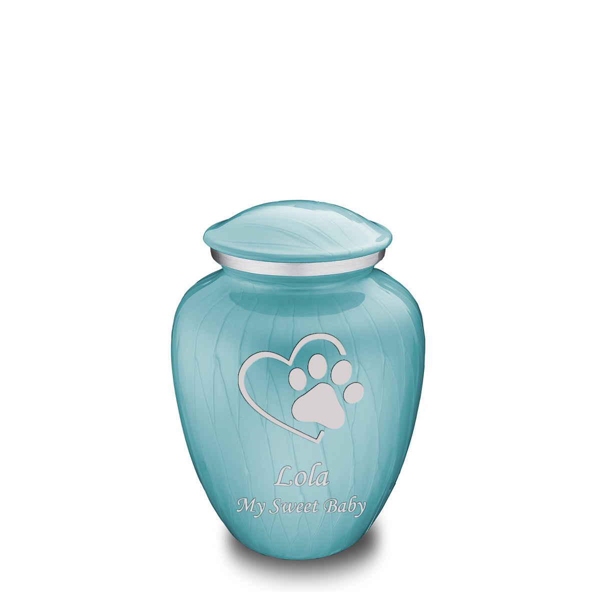 Medium Embrace Pearl Light Blue Single Paw Heart Pet Cremation Urn