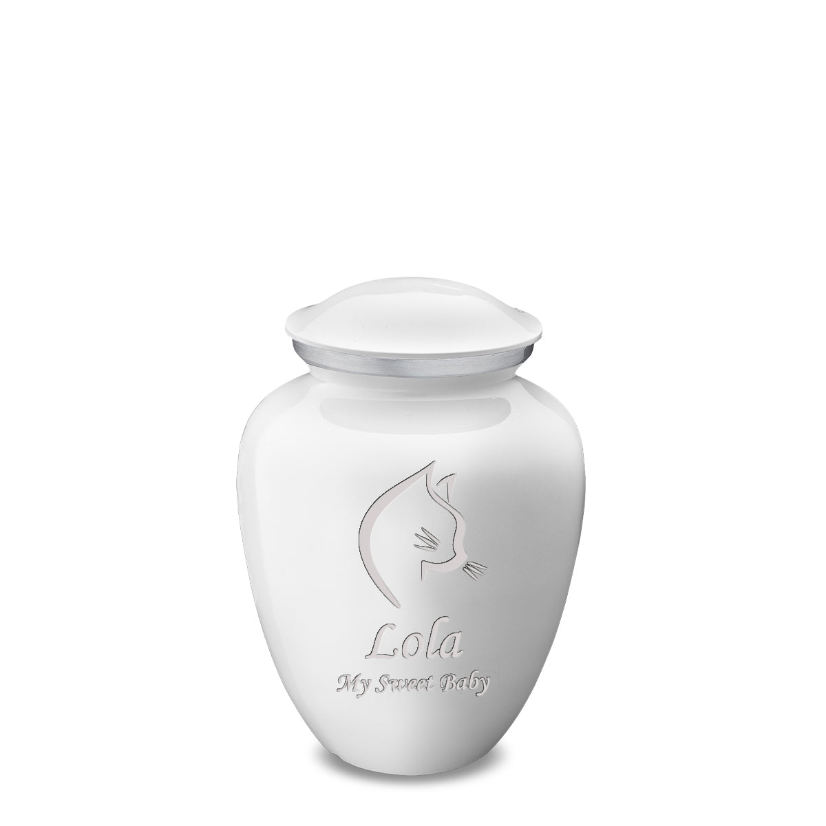 Medium Embrace White Cat Pet Cremation Urn