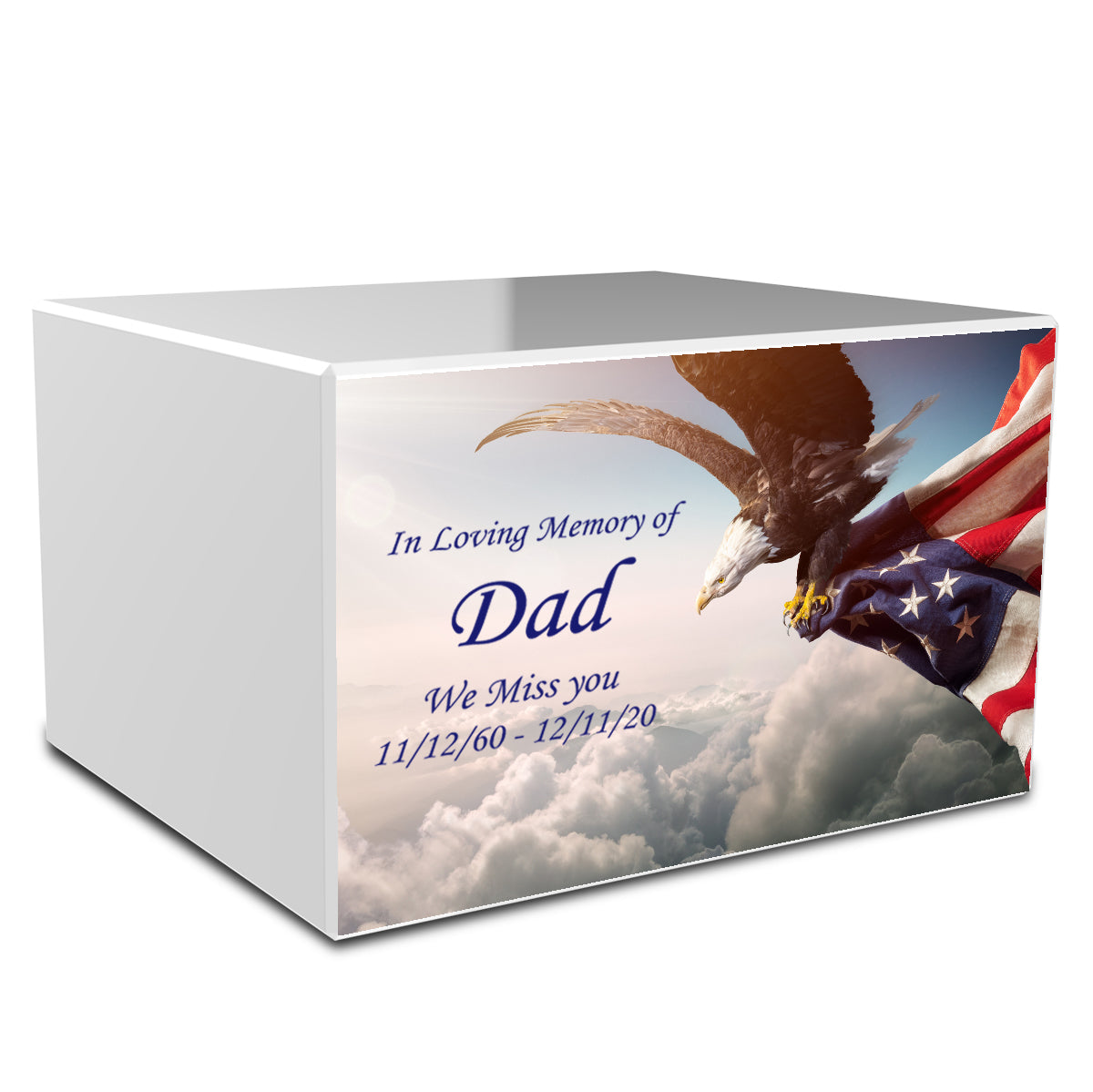 Custom Printed Heritage American Eagle Wood Box Cremation Urn