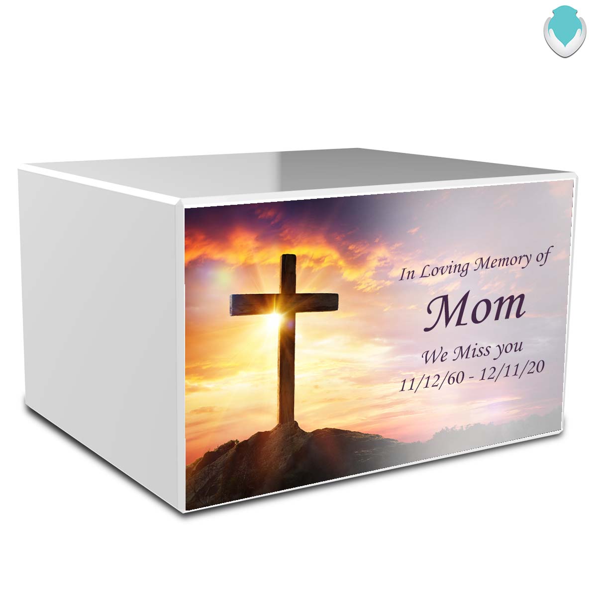 Custom Printed Heritage Cross Wood Box Cremation Urn