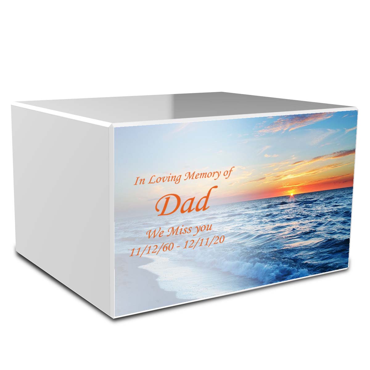Custom Printed Heritage Ocean Sunset Wood Box Cremation Urn