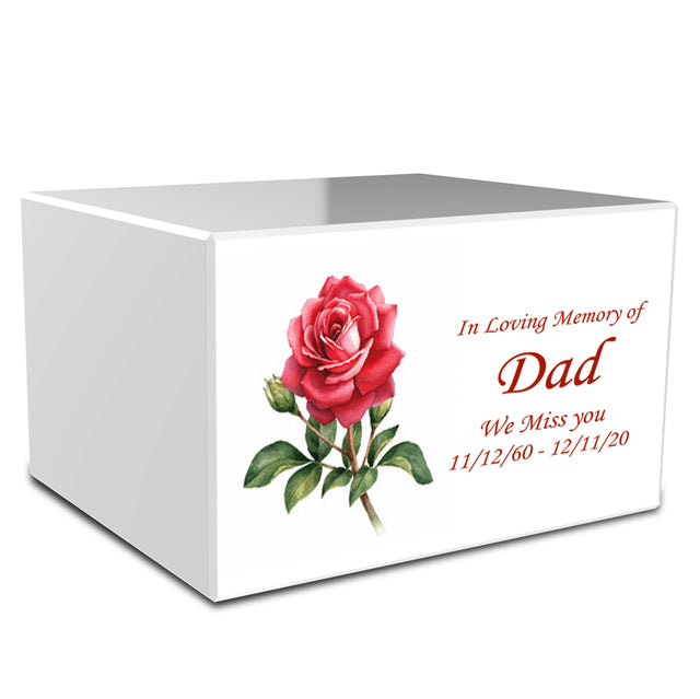 Custom Printed Heritage Single Rose Wood Box Cremation Urn