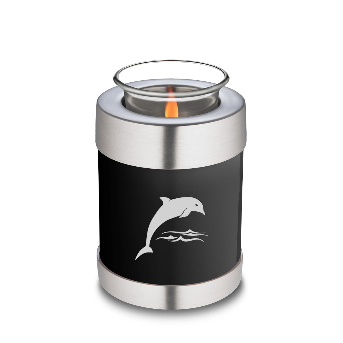 Candle Holder Embrace Black Dolphins Cremation Urn