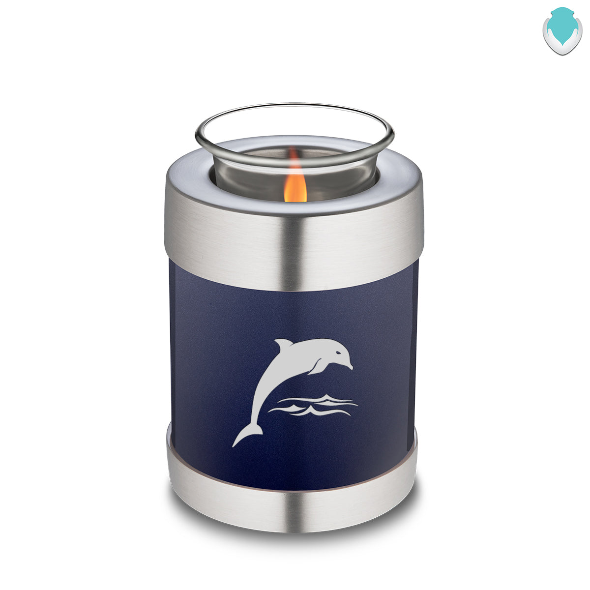 Candle Holder Embrace Cobalt Blue Dolphins Cremation Urn