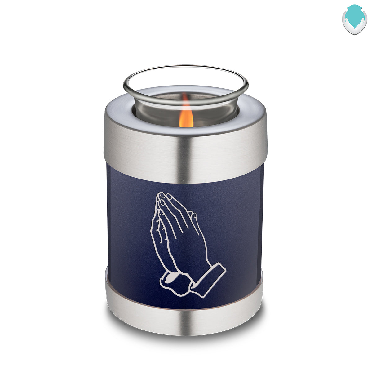 Candle Holder Embrace Cobalt Blue Praying Hands Cremation Urn