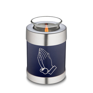 Candle Holder Embrace Cobalt Blue Praying Hands Cremation Urn