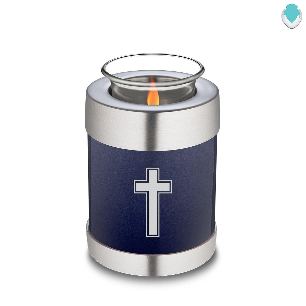 Candle Holder Embrace Cobalt Blue Simple Cross Cremation Urn