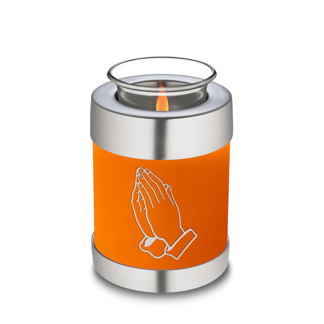 Candle Holder Embrace Burnt Orange Praying Hands Cremation Urn