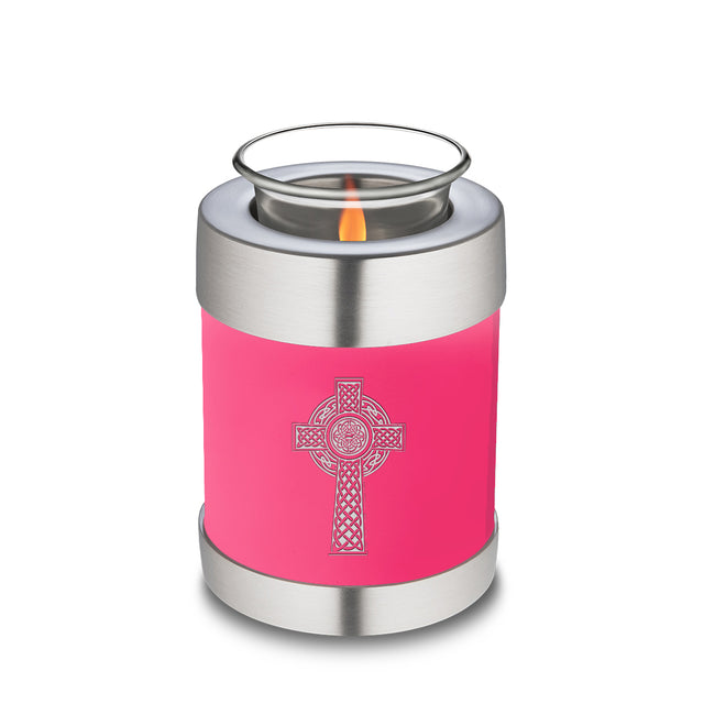 Candle Holder Embrace Bright Pink Celtic Cross Cremation Urn