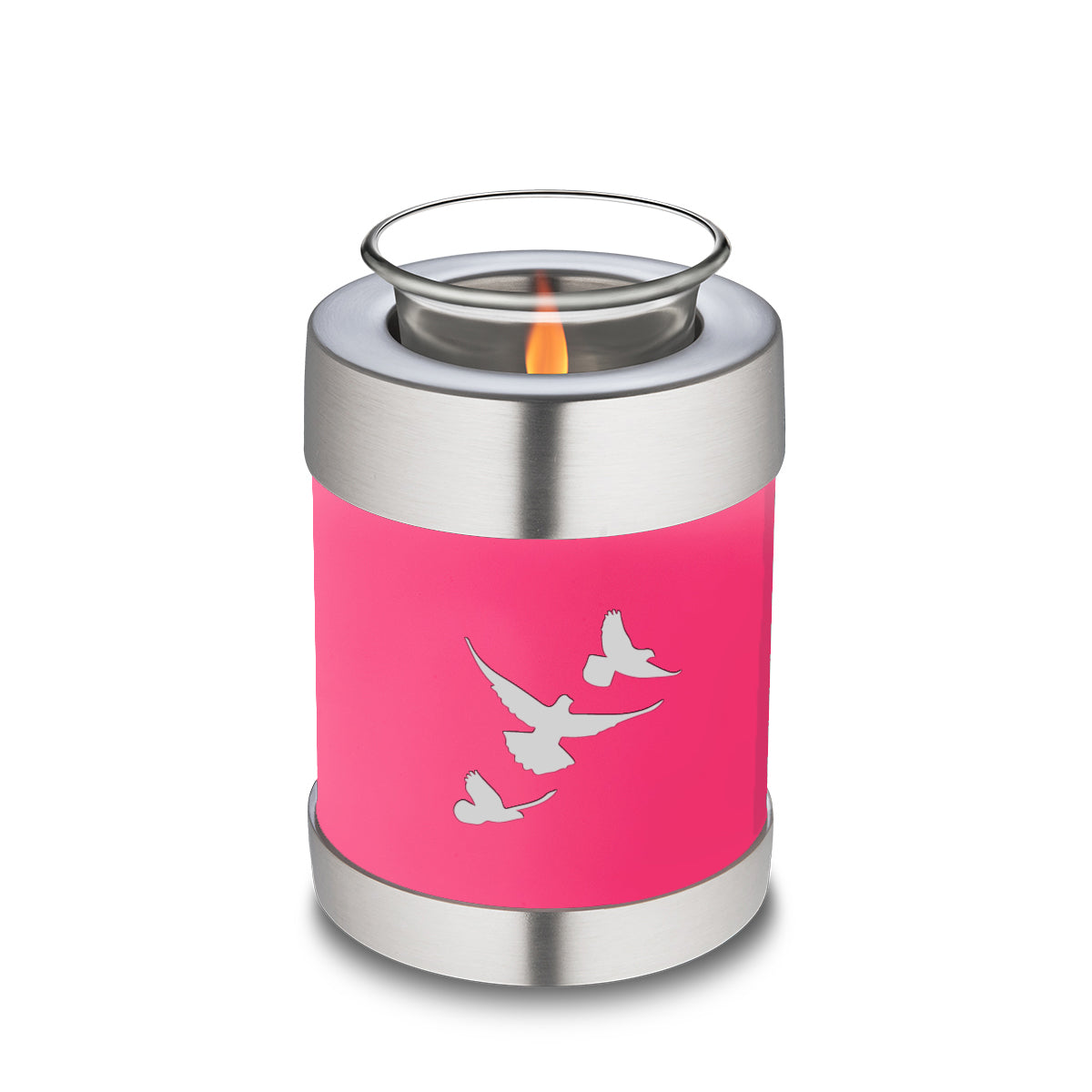 Candle Holder Embrace Bright Pink Doves Cremation Urn