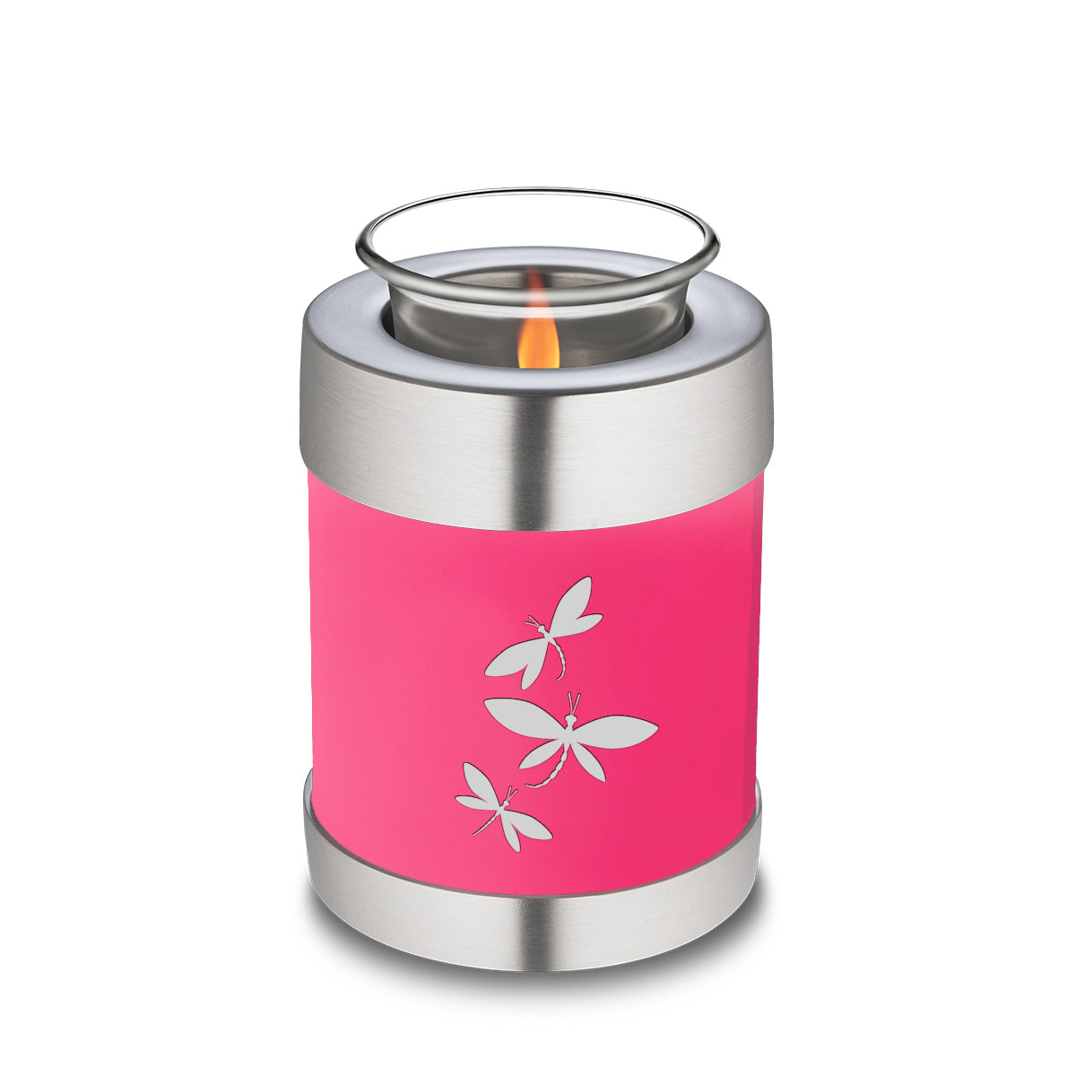 Candle Holder Embrace Bright Pink Dragonflies Cremation Urn