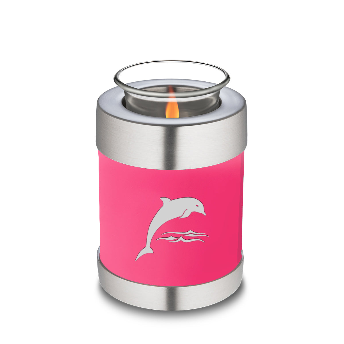 Candle Holder Embrace Bright Pink Dolphins Cremation Urn