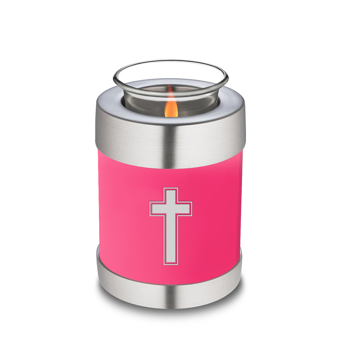 Candle Holder Embrace Bright Pink Simple Cross Cremation Urn