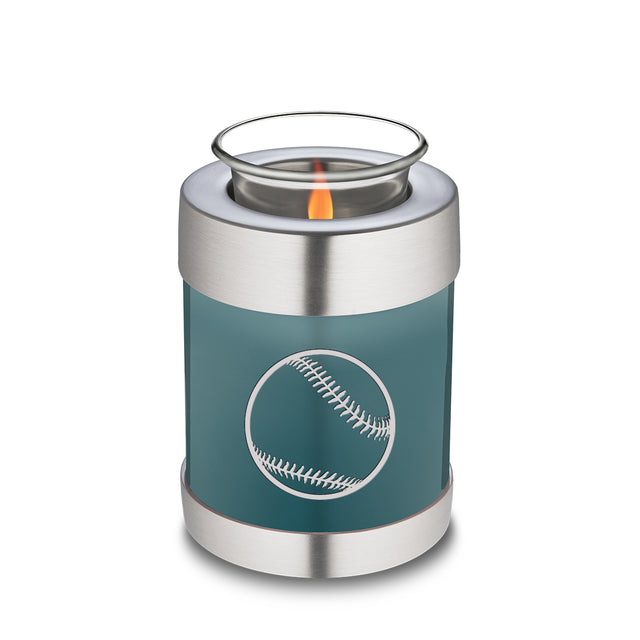 Candle Holder Embrace Teal Baseball Cremation Urn