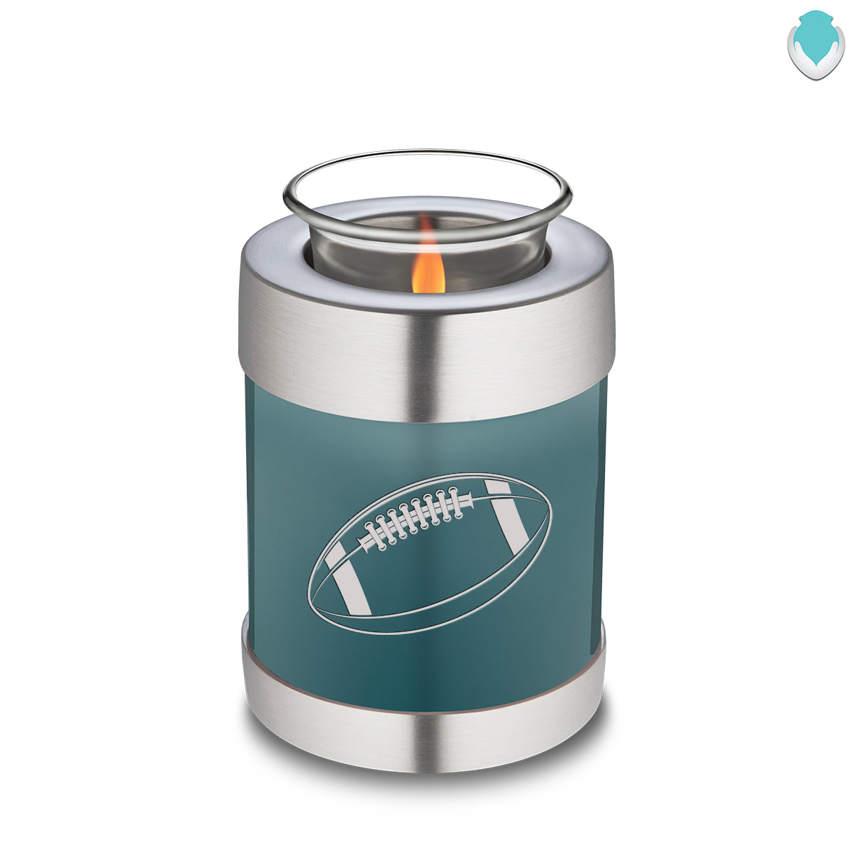 Candle Holder Embrace Teal Football Cremation Urn