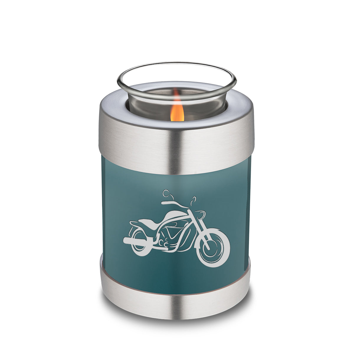 Candle Holder Embrace Teal Motorcycle Cremation Urn