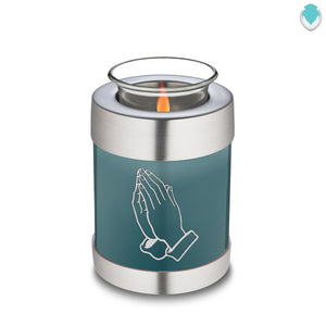 Candle Holder Embrace Teal Praying Hands Cremation Urn