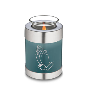 Candle Holder Embrace Teal Praying Hands Cremation Urn