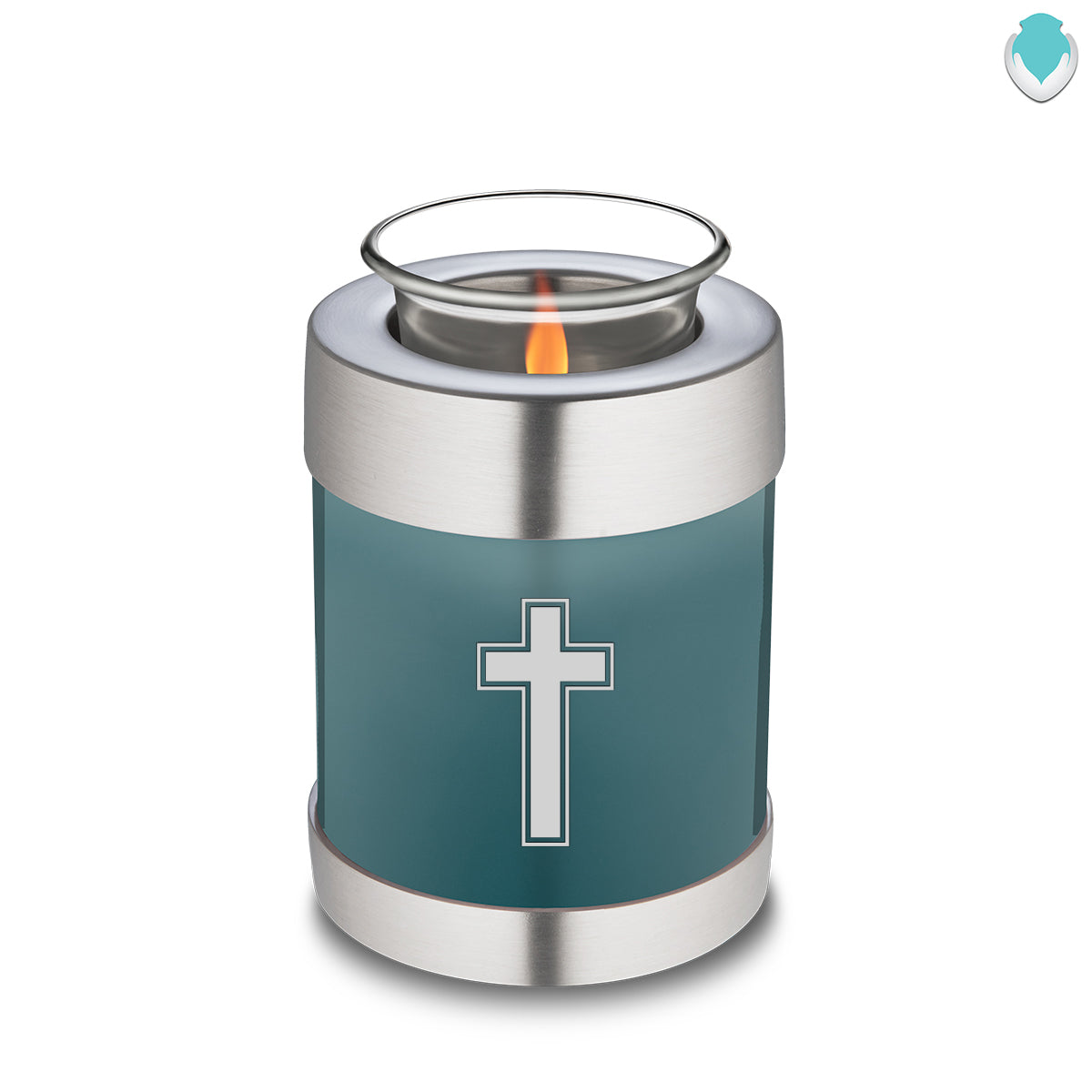 Candle Holder Embrace Teal Simple Cross Cremation Urn