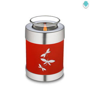 Candle Holder Embrace Bright Red Dragonflies Cremation Urn