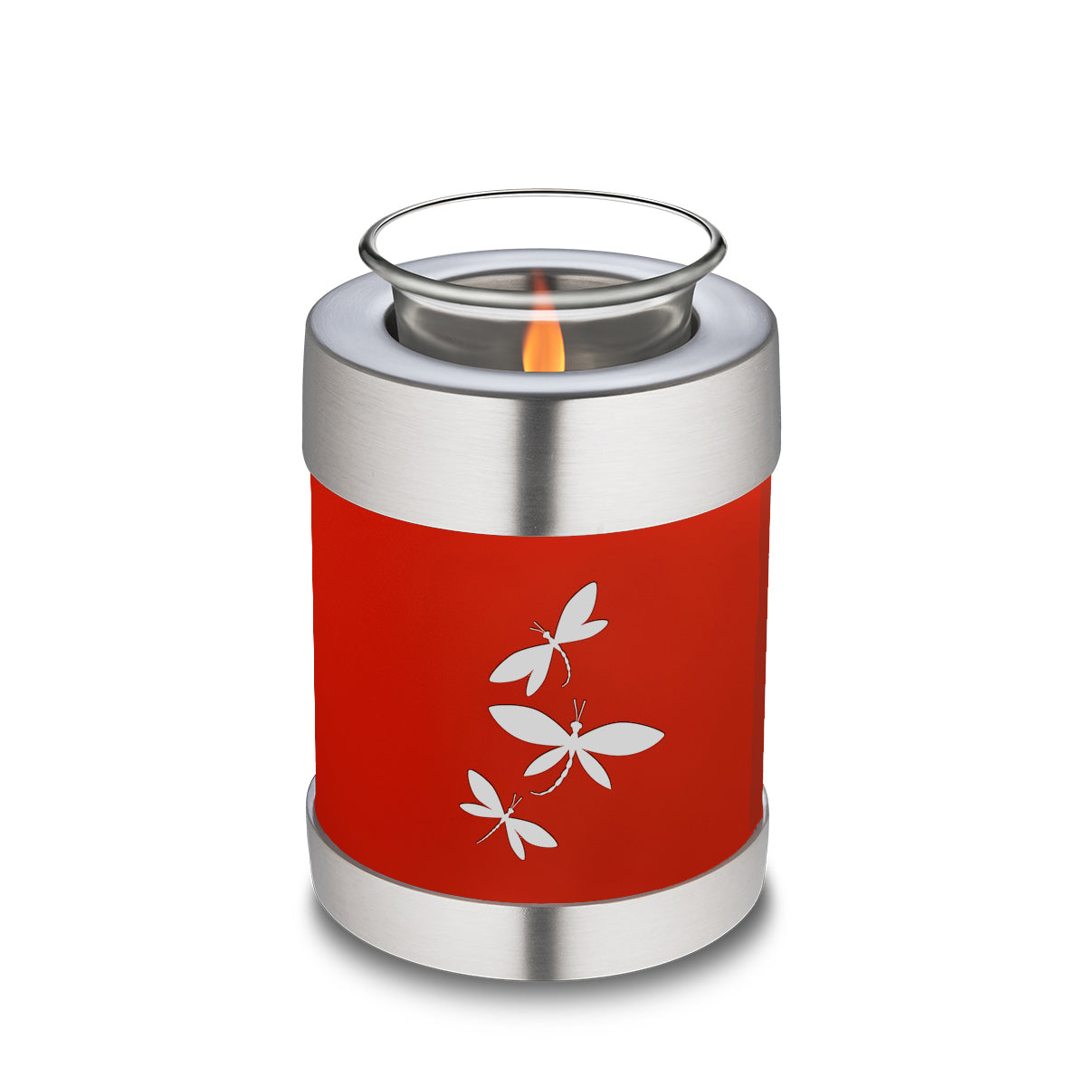 Candle Holder Embrace Bright Red Dragonflies Cremation Urn