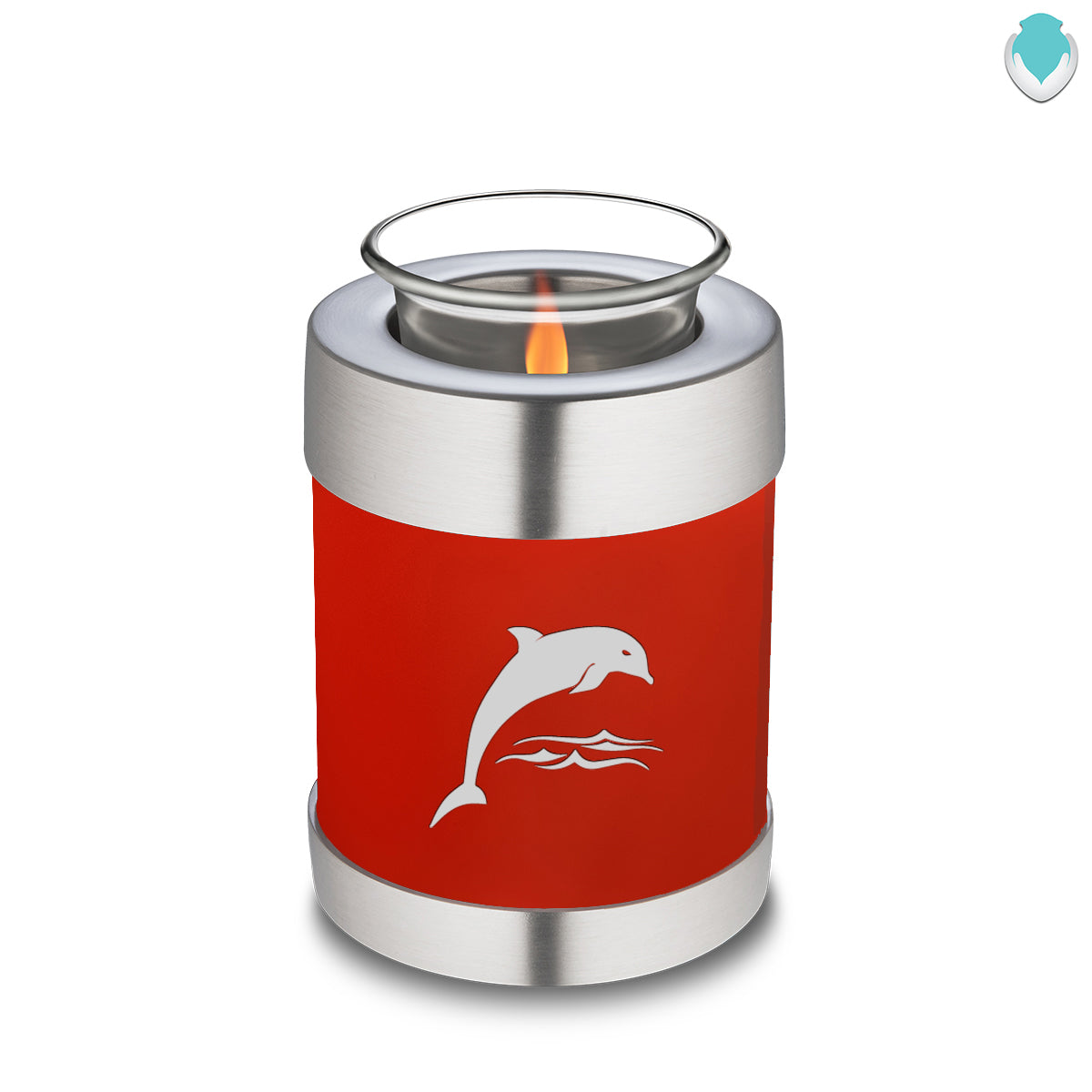 Candle Holder Embrace Bright Red Dolphins Cremation Urn