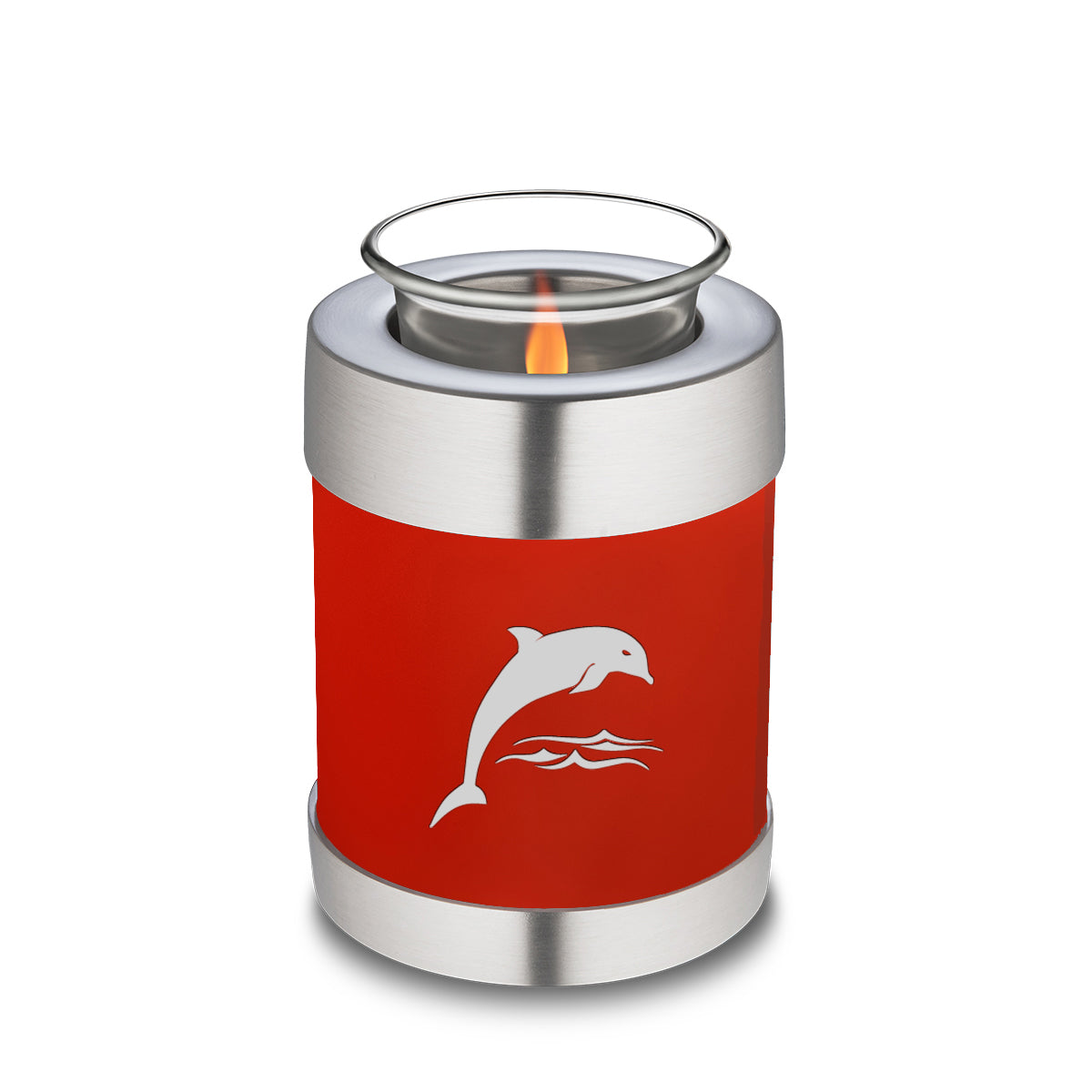 Candle Holder Embrace Bright Red Dolphins Cremation Urn