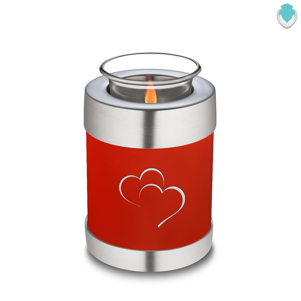 Candle Holder Embrace Bright Red Hearts Cremation Urn