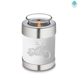 Candle Holder Embrace White Motorcycle Cremation Urn