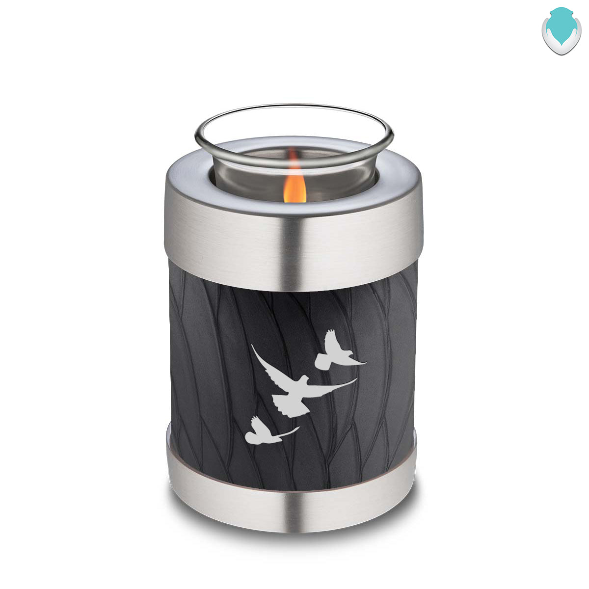 Candle Holder Embrace Pearl Black Doves Cremation Urn